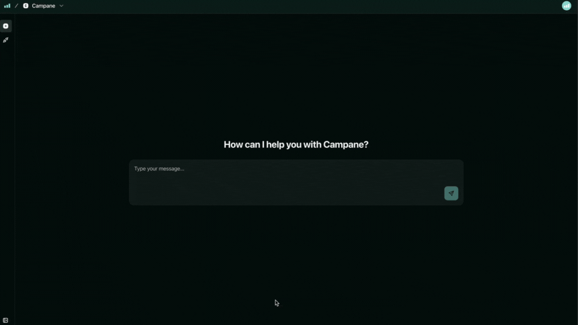 Campane generating tweet drafts from a short prompt (dark theme)