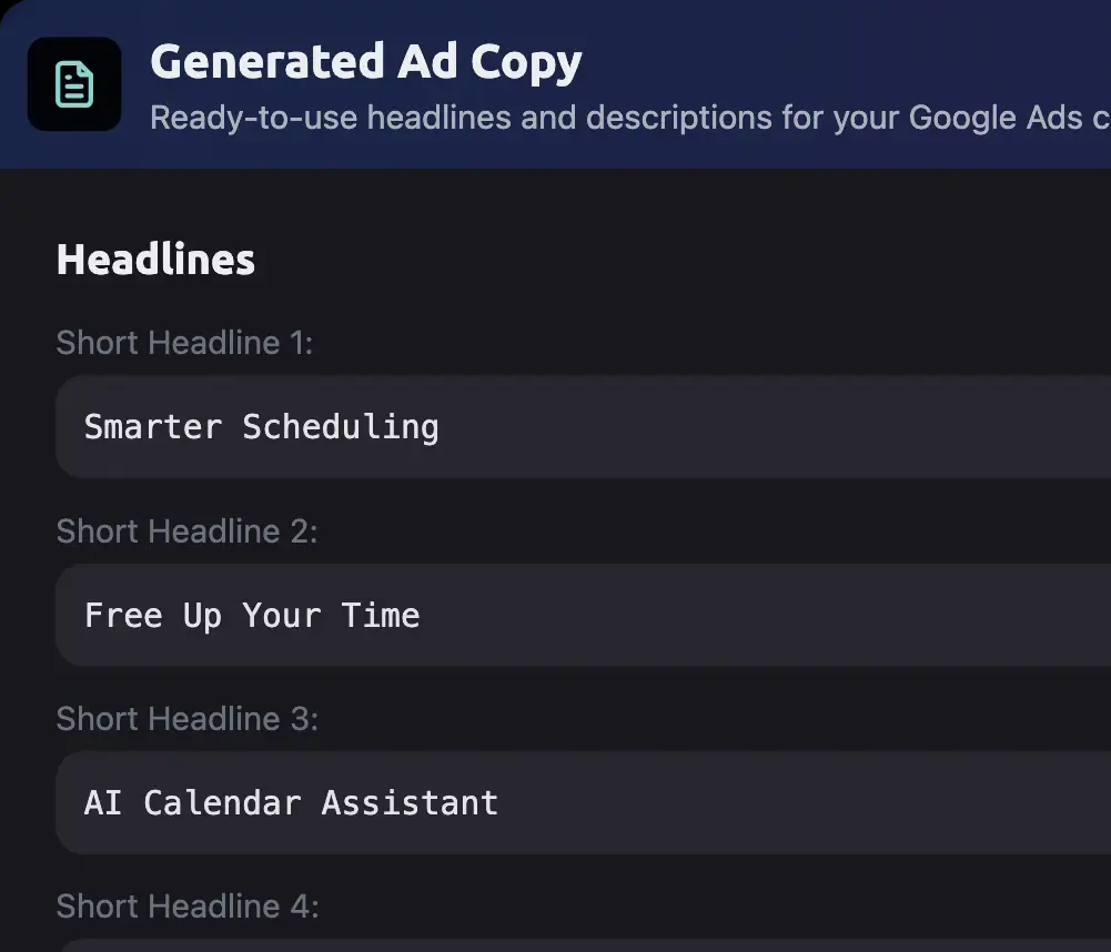 AI-Powered Creative and Copy Generation Interface